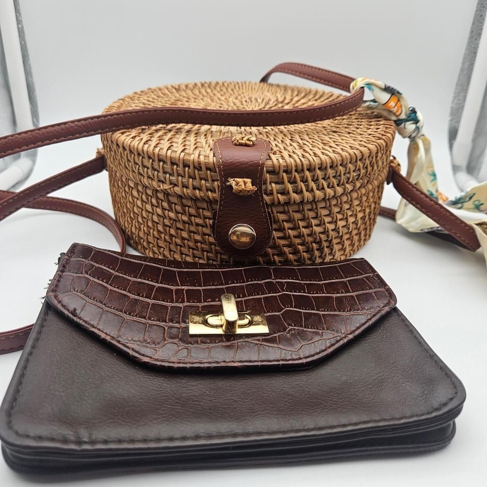 Boho cottage style wicker baskey purse